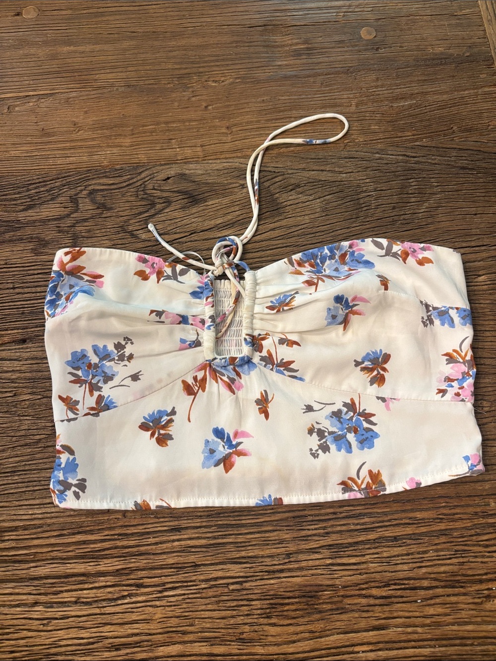 Abercrombie & Fitch Floral Strapless Bandeau Top in Cream